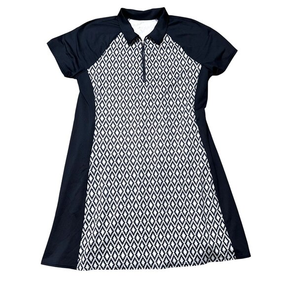 Jofit Womens XL Navy & White Diamond Print Golf Dress W/ Zipper & Pockets - Picture 1 of 10
